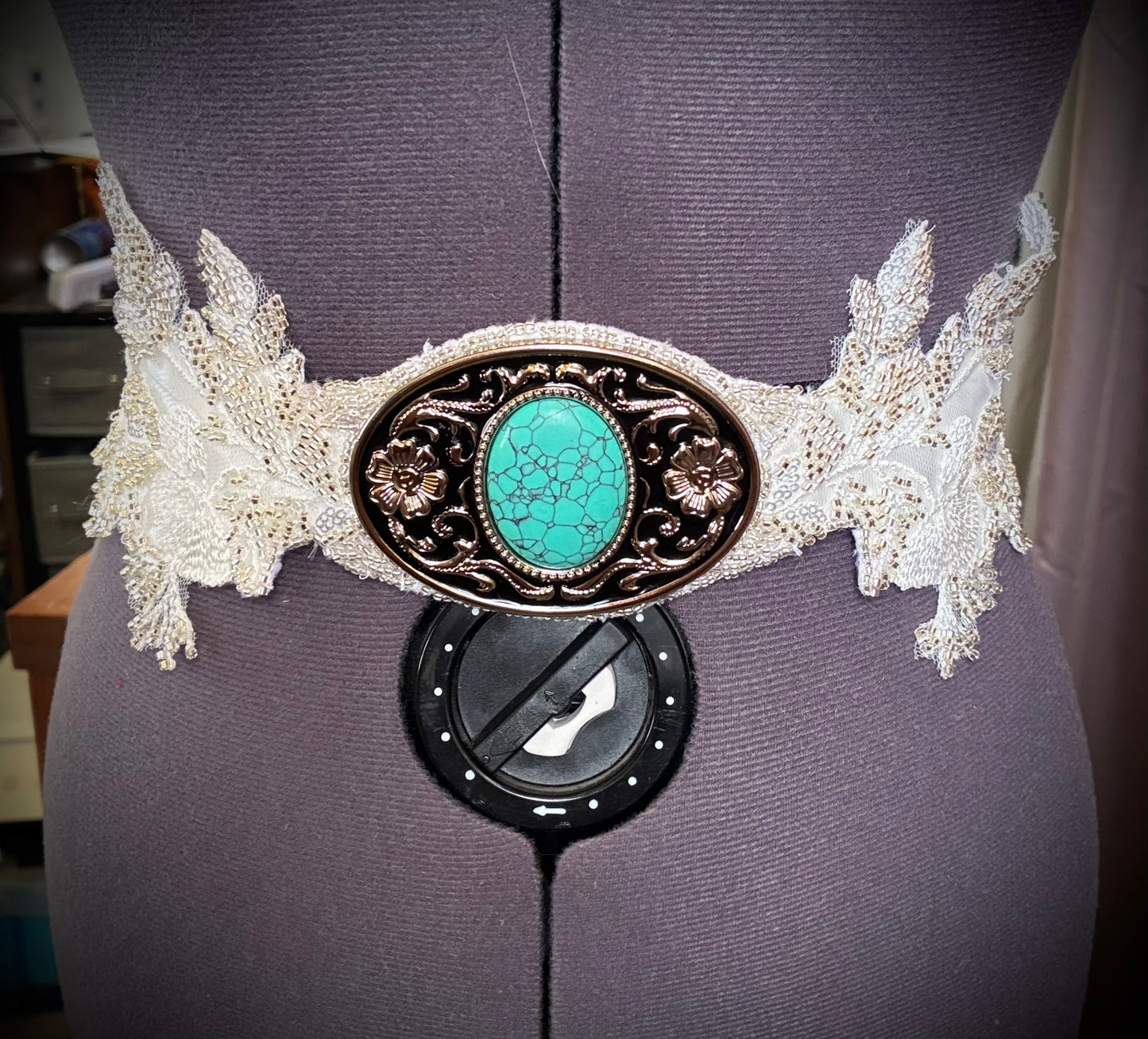 Bespoke hand beaded floral and turquoise bridal belt /sash western boho