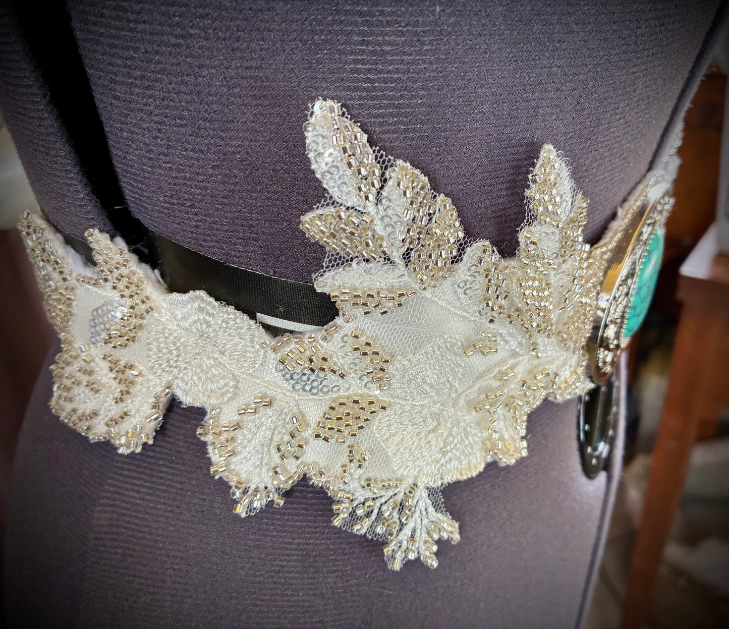 Bespoke hand beaded floral and turquoise bridal belt /sash western boho